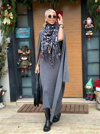 ANTRASİT MAXI TRİKO ELBİSE HIRKA TAKIM