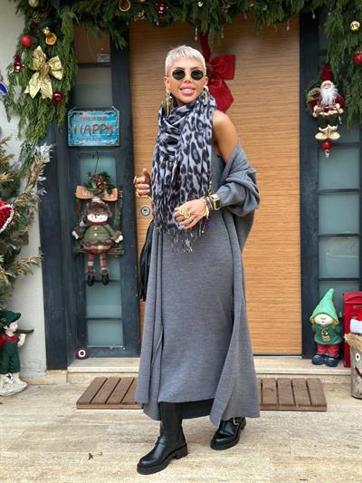 ANTRASİT MAXI TRİKO ELBİSE HIRKA TAKIM