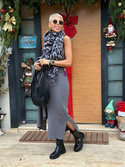 ANTRASİT MAXI TRİKO ELBİSE HIRKA TAKIM