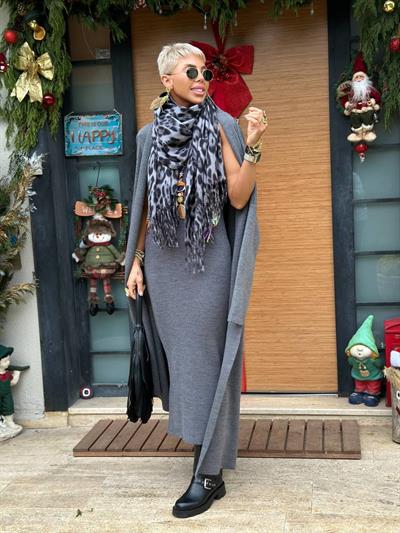 ANTRASİT MAXI TRİKO ELBİSE HIRKA TAKIM