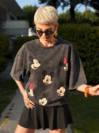 ANTRASİT MİNİ MICKEY BASKILI TSHIRT