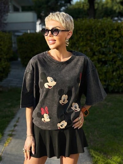 ANTRASİT MİNİ MICKEY BASKILI TSHIRT
