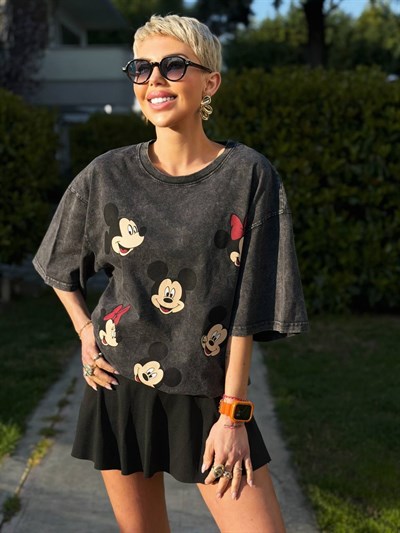 ANTRASİT MİNİ MICKEY BASKILI TSHIRT