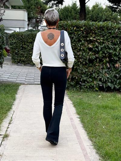 ANTRASİT PENS GÖRÜNÜMLÜ İSPANYOL PAÇA JEAN PANTOLON