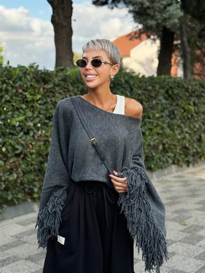 ANTRASİT PÜSKÜLLÜ PANÇO TRİKO