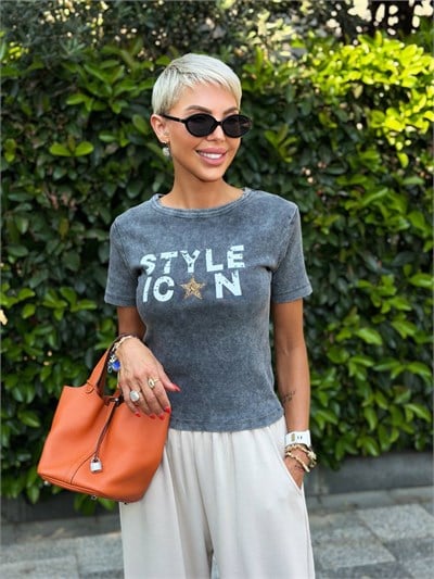 ANTRASİT STYLE ICON FİTİLLİ BODY TSHIRT