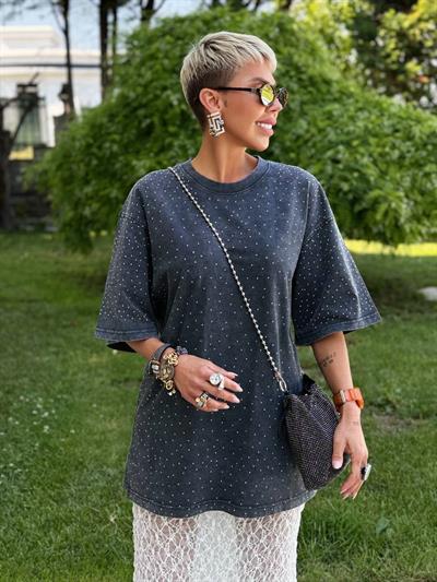 ANTRASİT TAŞLI OVERSIZE PREMIUM TSHIRT