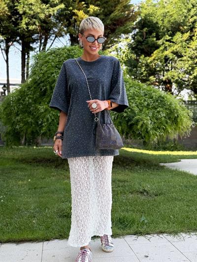 ANTRASİT TAŞLI OVERSIZE PREMIUM TSHIRT
