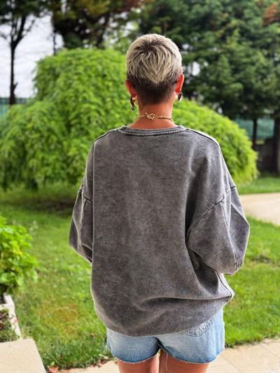 ANTRASİT YIKAMALI YIRTIKLI SWEATSHIRT
