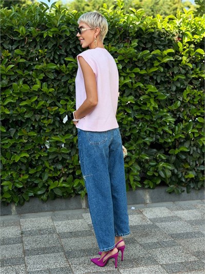 Balon Model Taşlı Jean Pantolon Lacivert