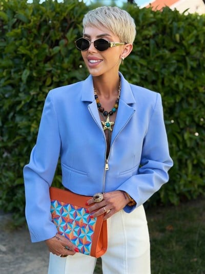 BEBE MAVİ FERMUARLI KISA BLAZER CEKET