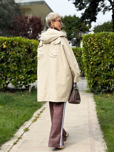 BEJ CEP DETAY OVERSIZE TRENÇ
