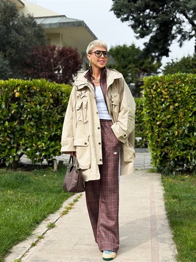 BEJ CEP DETAY OVERSIZE TRENÇ