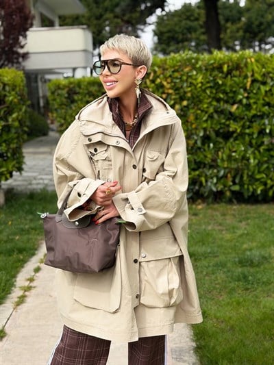 BEJ CEP DETAY OVERSIZE TRENÇ