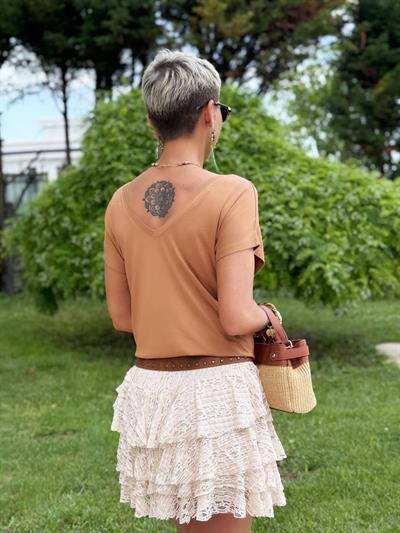 BEJ DANTEL DESENLİ ŞORT ASTARLI ETEK