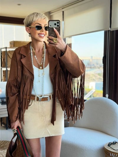 BEJ DİKİŞ DETAY DENIM ETEK