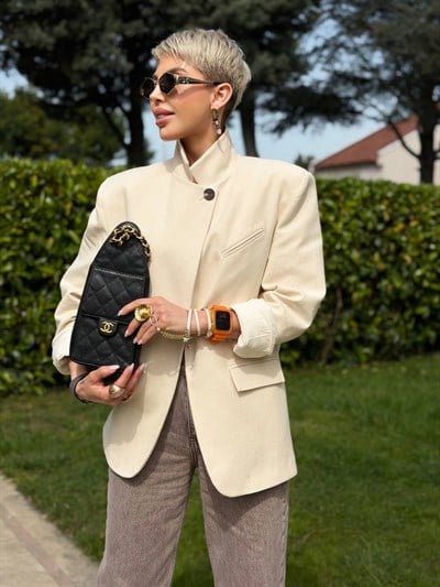 BEJ LAGOON DİK YAKA BLAZER CEKET