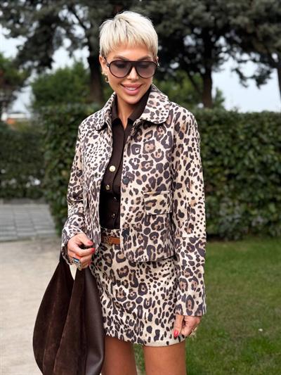 BEJ LEOPAR DESENLİ SÜET CEKET