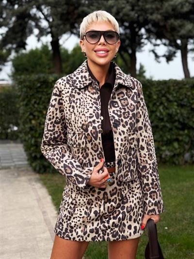 BEJ LEOPAR DESENLİ SÜET CEKET