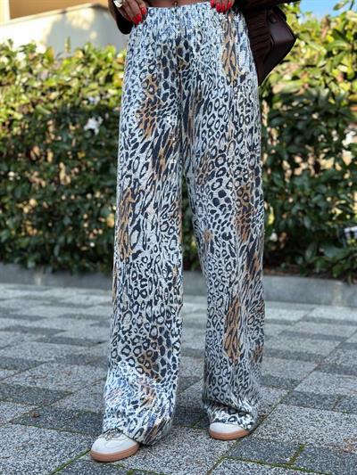BEJ PAYETLİ LEOPAR DESEN PANTOLON