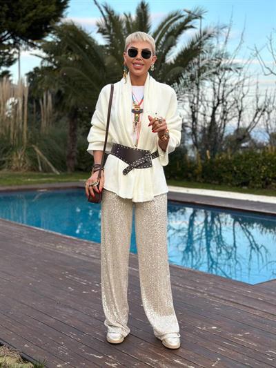 BEJ PAYETLİ PALAZZO PANTOLON 