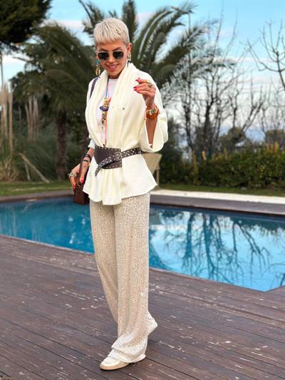 BEJ PAYETLİ PALAZZO PANTOLON 