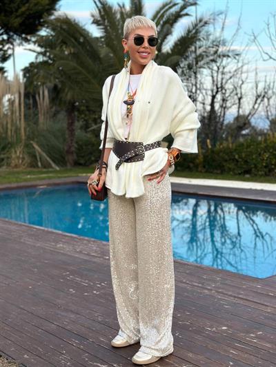 BEJ PAYETLİ PALAZZO PANTOLON 