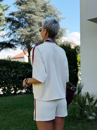 BEJ ŞERİT DETAY ŞORT ETEK TSHIRT TAKIM