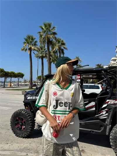 Beyaz Jeep Yazılı Oversıze Tshırt