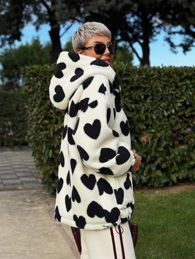 BEYAZ KALP DESENLİ PELUŞ CEKET