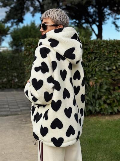 BEYAZ KALP DESENLİ PELUŞ CEKET