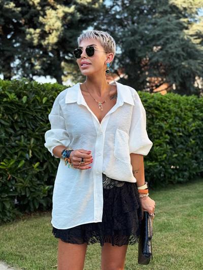 BEYAZ OMZU DÜŞÜK OVERSIZE GÖMLEK