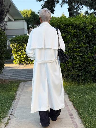 BEYAZ OVERSIZE ASTARLI TRENÇ