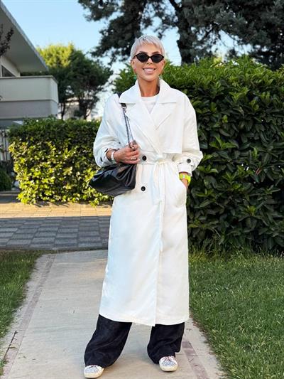 BEYAZ OVERSIZE ASTARLI TRENÇ