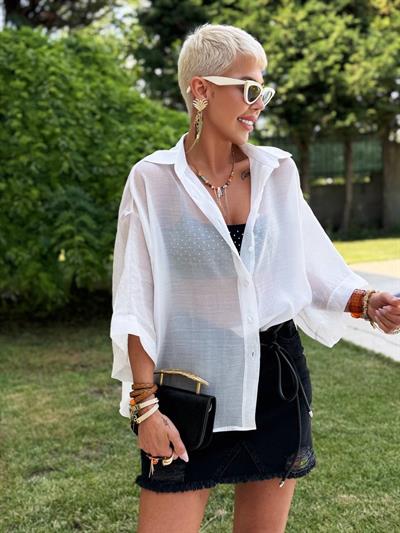 WHITE OVERSIZE SILKY SHIRT
