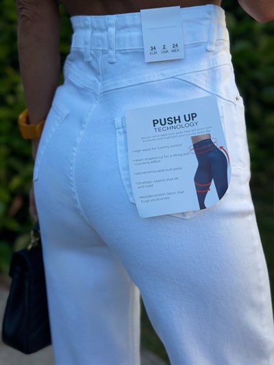 BEYAZ PUSH UP WIDE LEG DENIM PANTOLON