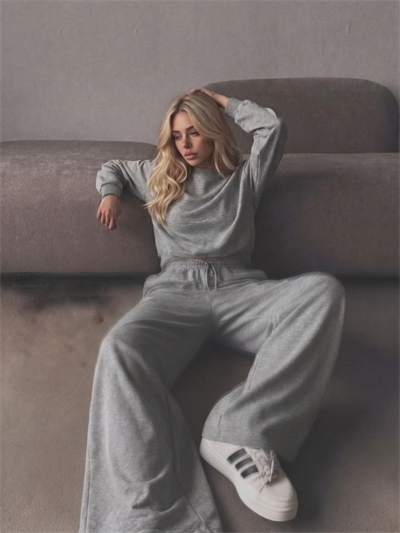 Bisiklet Yaka Sweat Pantolon Takım Gri