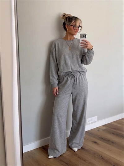 Bisiklet Yaka Sweat Pantolon Takım Gri