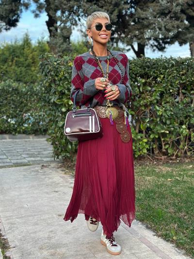 BORDO ASTARLI ASİMETRİK TÜL ETEK