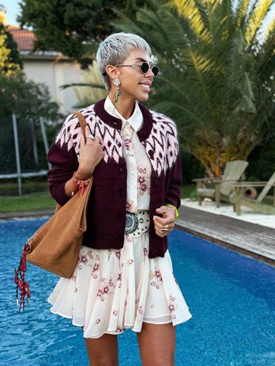 BORDO GEOMETRİK DESEN YÜN HIRKA