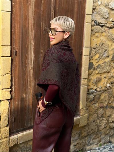 BORDO KAHVE DESENLİ TRİKO ŞAL