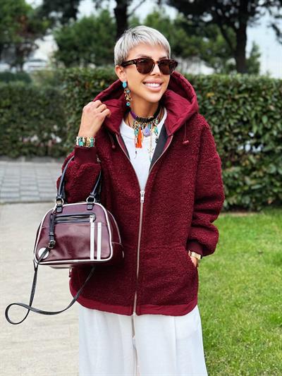 BORDO KAPÜŞONLU TEDDY MONT