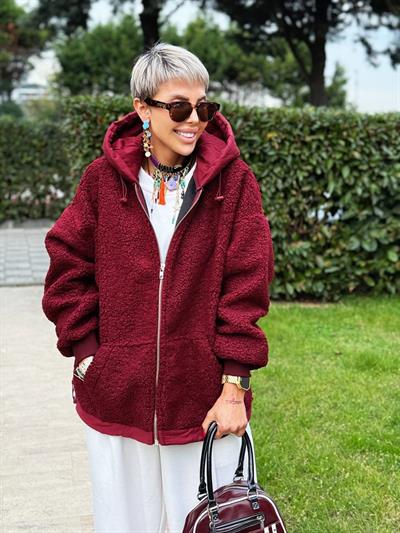 BORDO KAPÜŞONLU TEDDY MONT