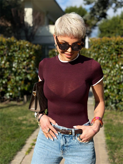 BORDO KONTRAST DETAYLI BODY TOP