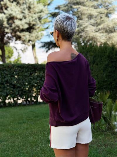 BORDO KUŞGÖZÜ DETAY KAYIK YAKA KAZAK