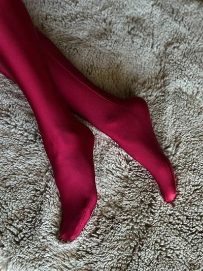 BORDO PARLAK RETRO ÇORAP TAYT