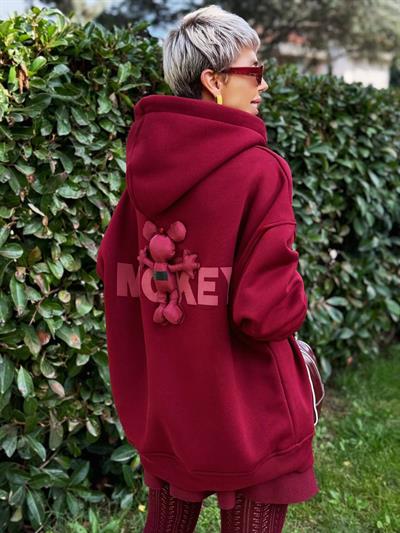 BORDO S.STUDIO MICKEY TASARIM HOODİE