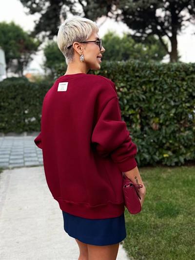 BURGUNDY S.STUDIO RIBBED CREW NECK OVERSIZED SWEATSHIRT