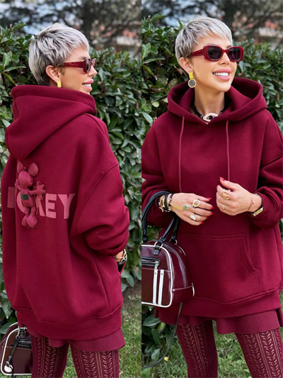 BORDO S.STUDIO MICKEY TASARIM HOODİE