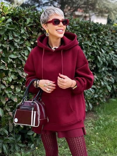 BORDO S.STUDIO MICKEY TASARIM HOODİE